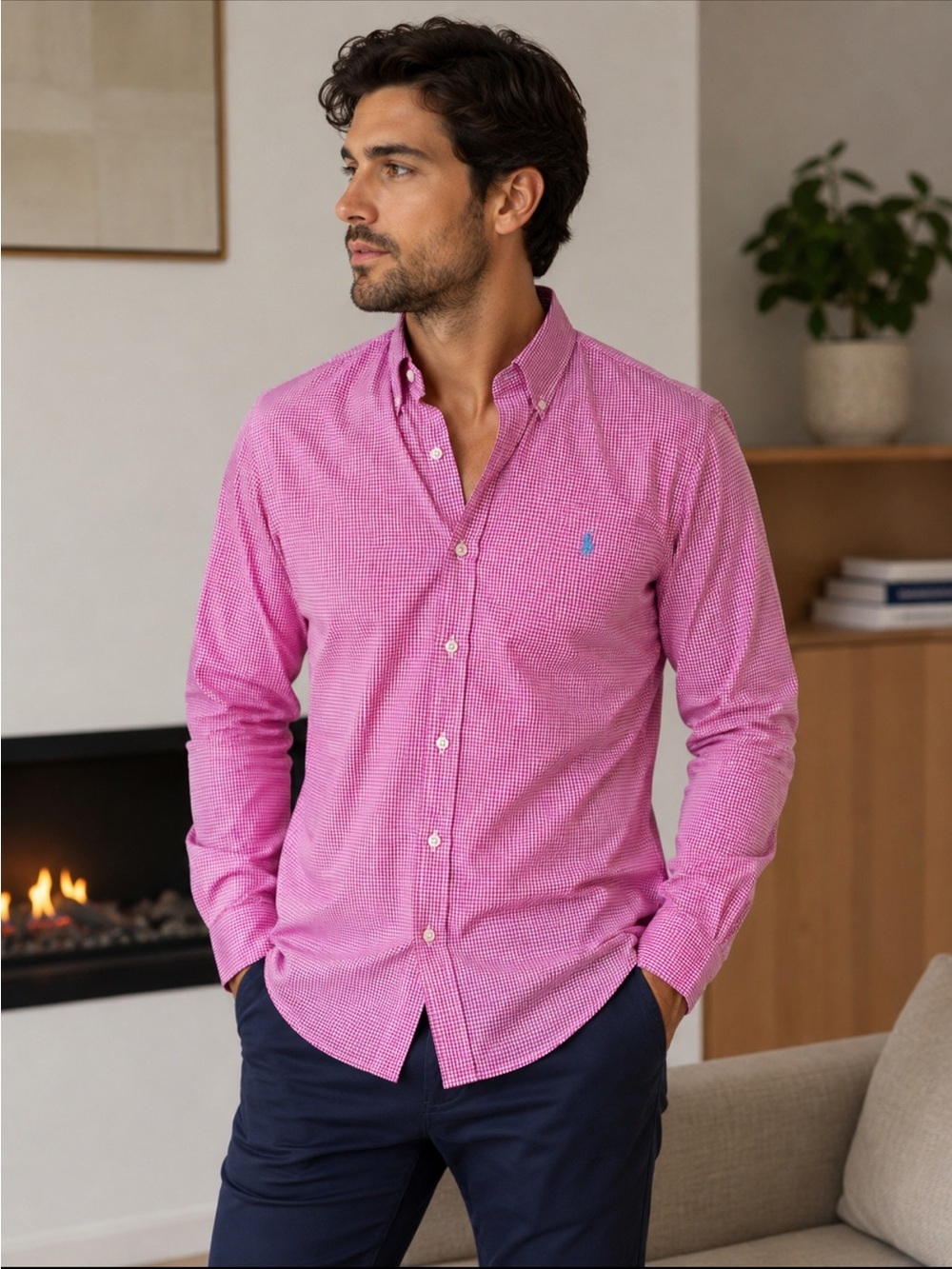Ralph Lauren Pink Gingham Long-Sleeve Button-Down Shirt
